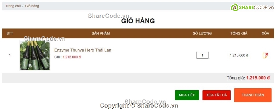 code web sản phẩm,website bán hàng,website tích hợp giỏ hàng thanh toán,website thương mại điện tử,PHP website bán hàng nước enzyme